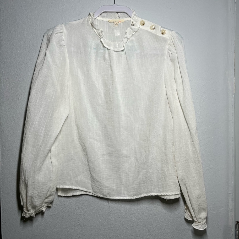 Le Lis Textured Ruffle Shoulder Blouse